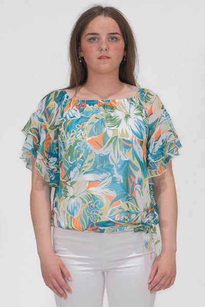 Pippa Gathered Round Neck Top With Tie Hem - Green