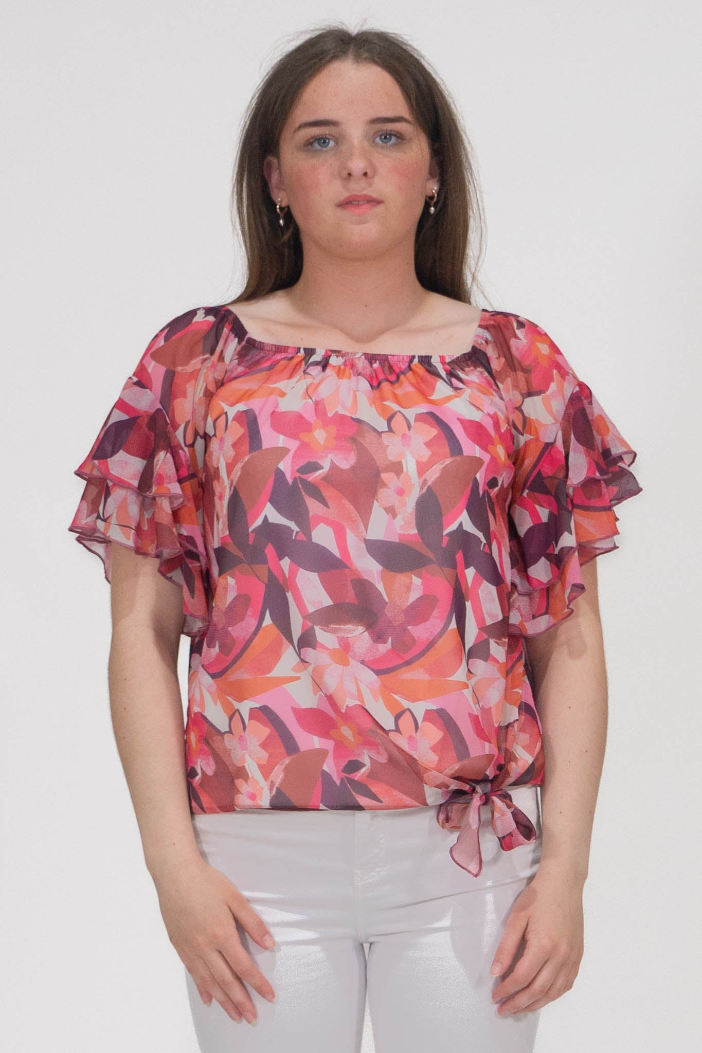 Pippa Gathered Round Neck Top With Tie Hem - Soft Pink