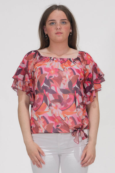 Pippa Gathered Round Neck Top With Tie Hem - Soft Pink