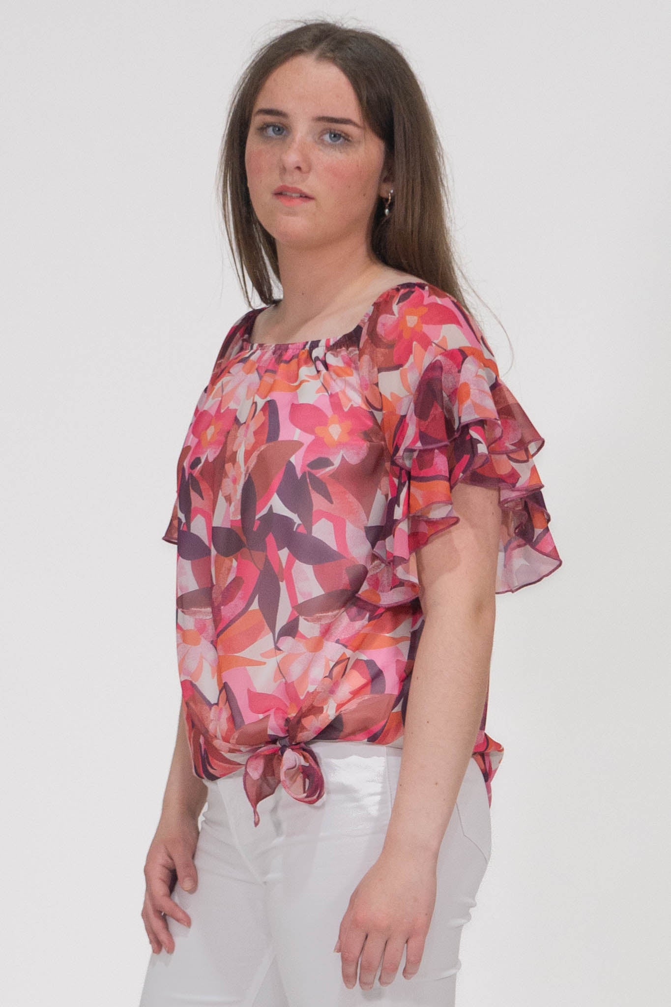 Pippa Gathered Round Neck Top With Tie Hem - Soft Pink