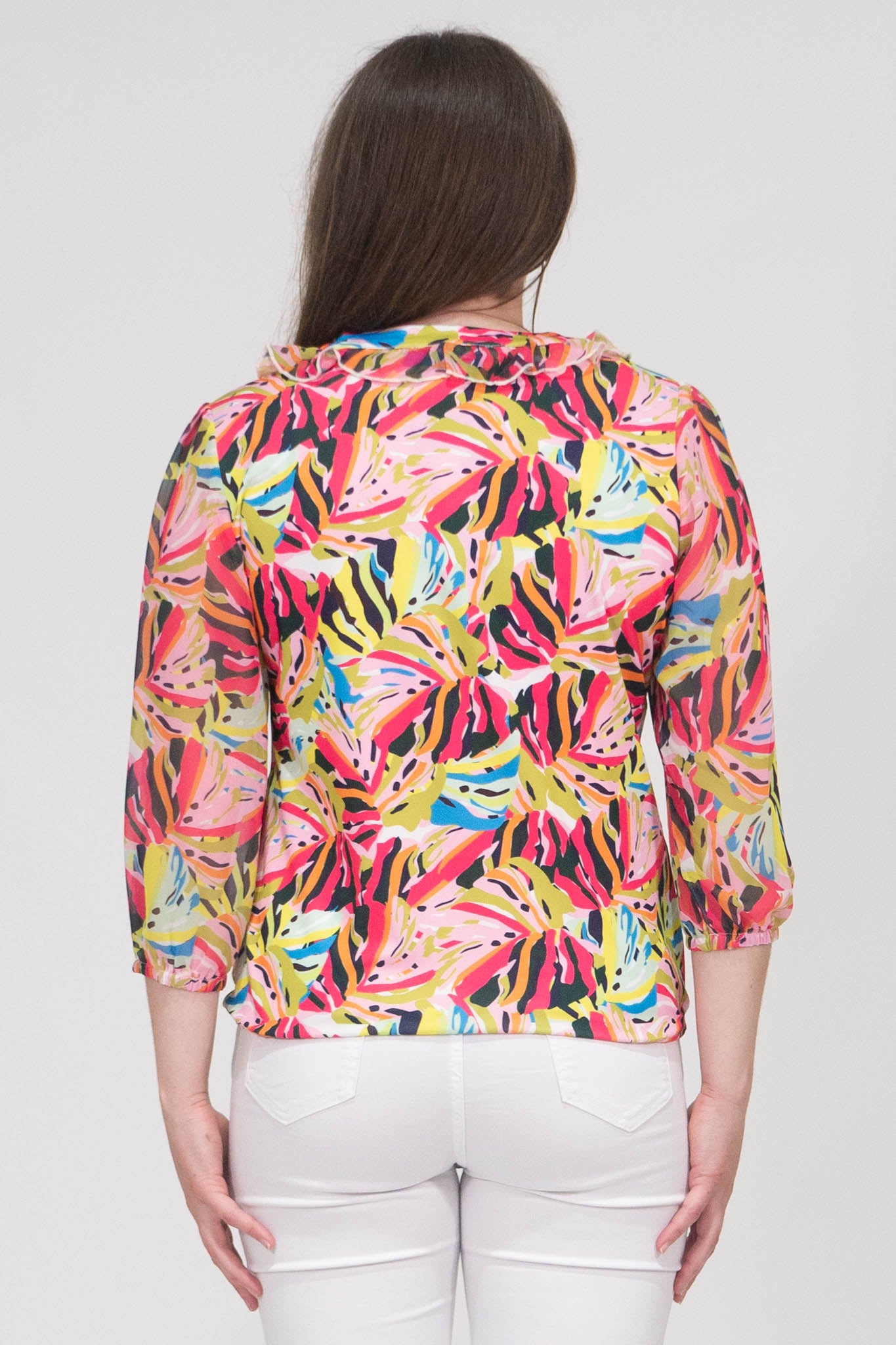 Aubree Floral Print Top With Elasticated Hem - Green & Pink