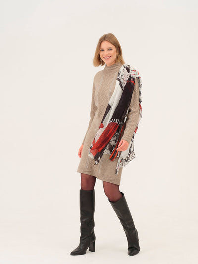 Red and Black Artistic Print Scarf