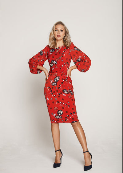 Red Wrap Style Dress With Floral Print