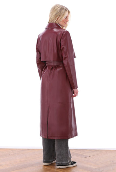 Red Mahogany Vegan Leather Trench Coat