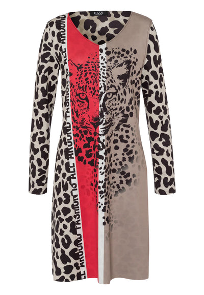 Brown, Red & Black Leopard Print Reversible Dress