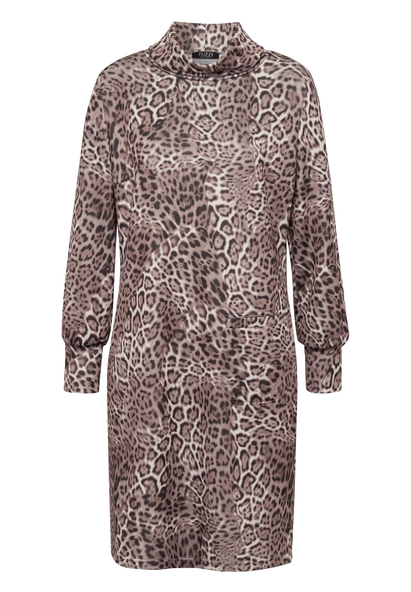 Leopard Dress with High Neck and Pocket Detail