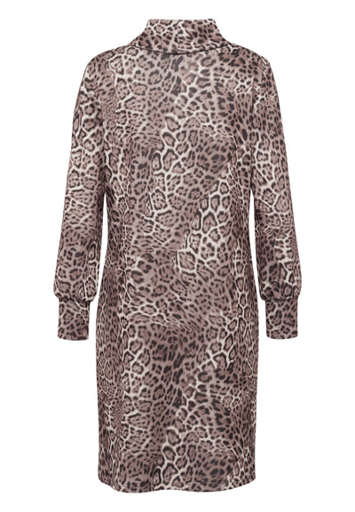 Leopard Dress with High Neck and Pocket Detail