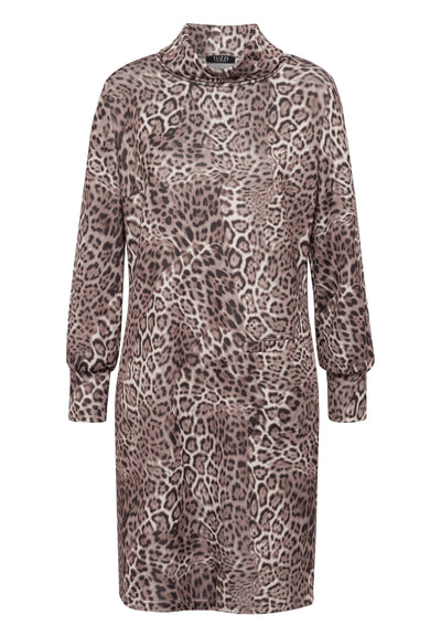 Leopard Dress with High Neck and Pocket Detail
