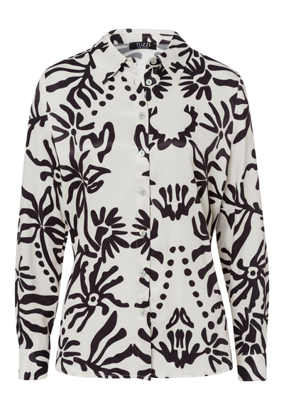 Black and Off-White Botanical Print Shirt