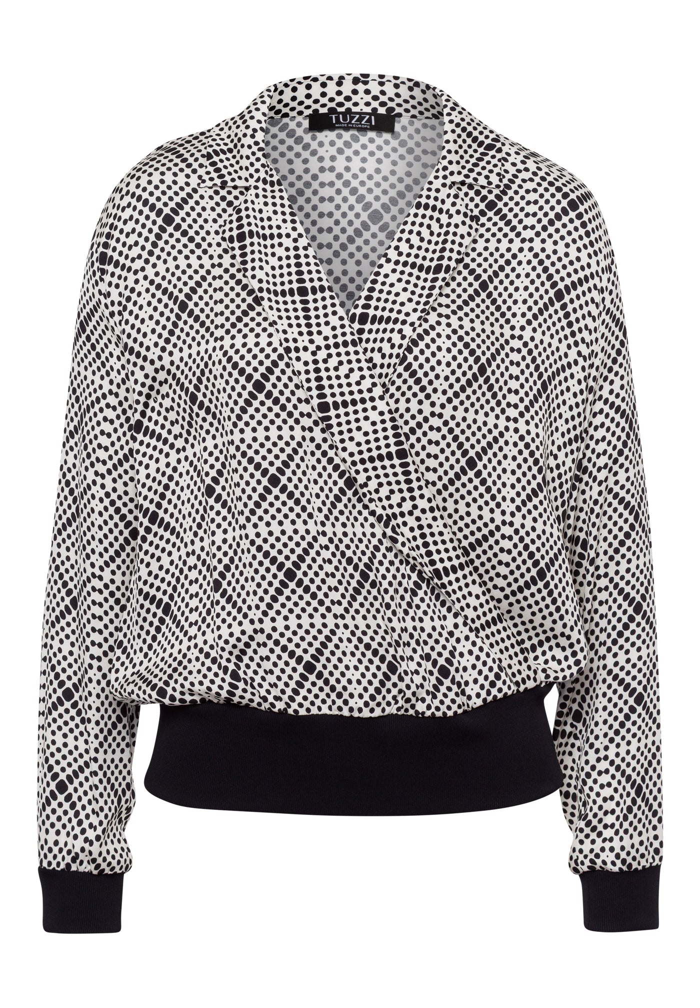 Black and Off-White V-Neck Wrap Effect Top