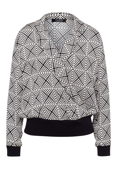 Black and Off-White V-Neck Wrap Effect Top