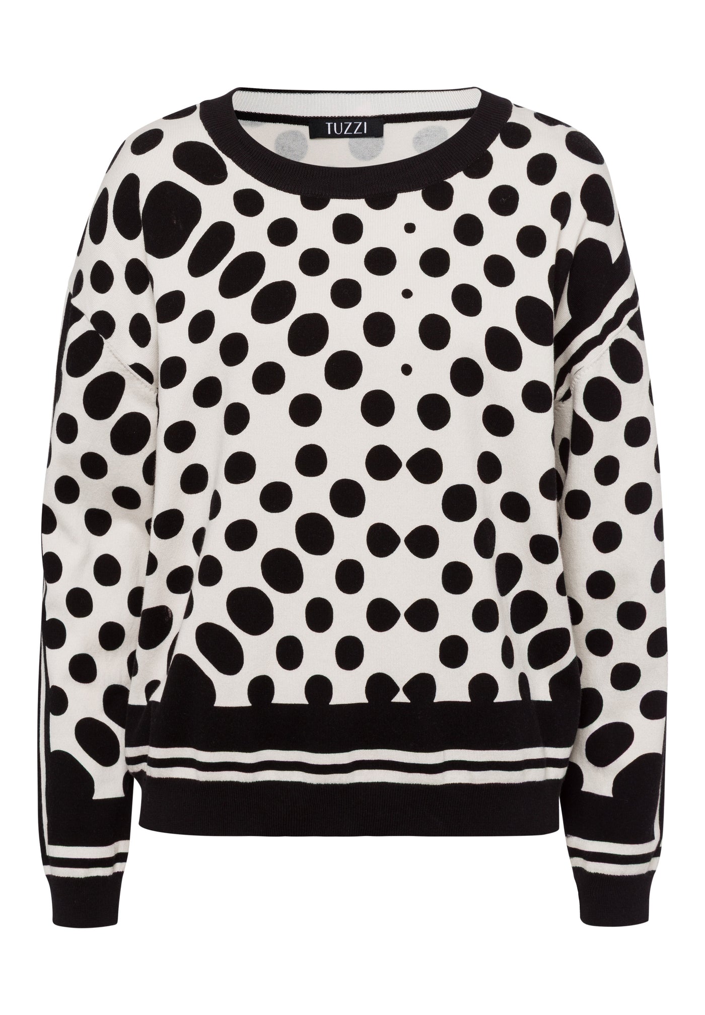 Black and Off-White Spotted Round Neck Jumper