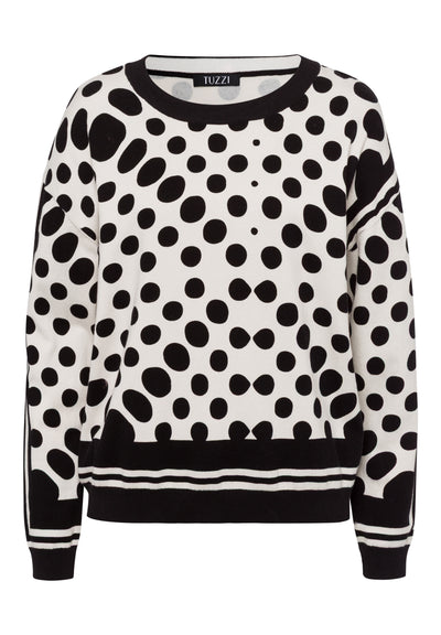 Black and Off-White Spotted Round Neck Jumper