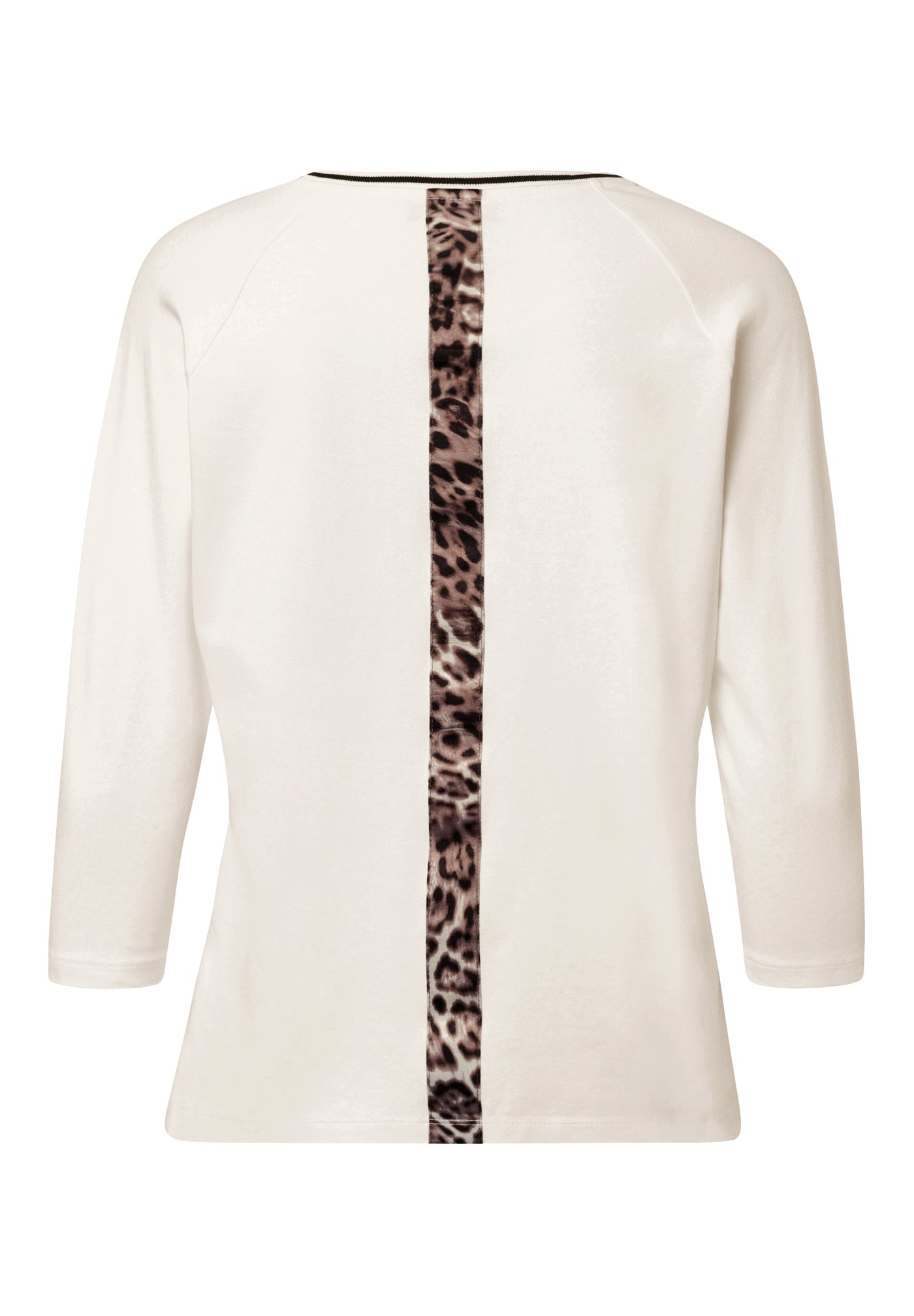 Off White Round Neck Top with Leopard Details