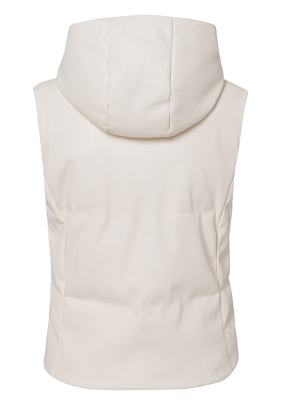 Ivory Leatherette Gilet with Hood