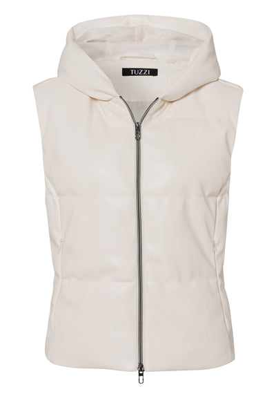 Ivory Leatherette Gilet with Hood