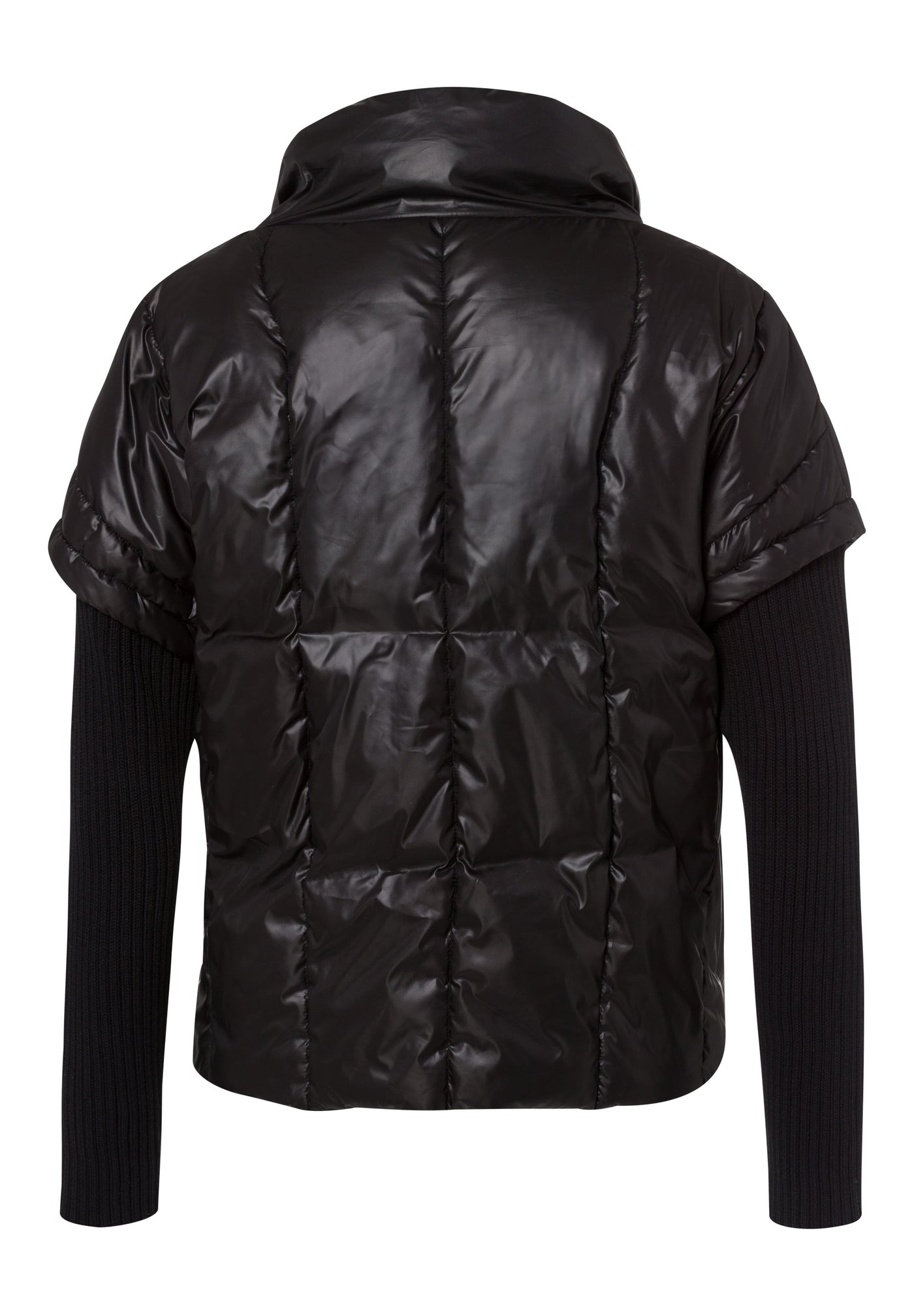 Faux Leather Jacket with Knit Sleeves