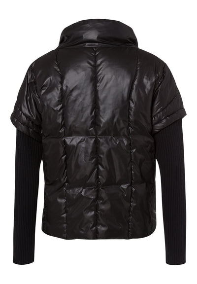 Faux Leather Jacket with Knit Sleeves
