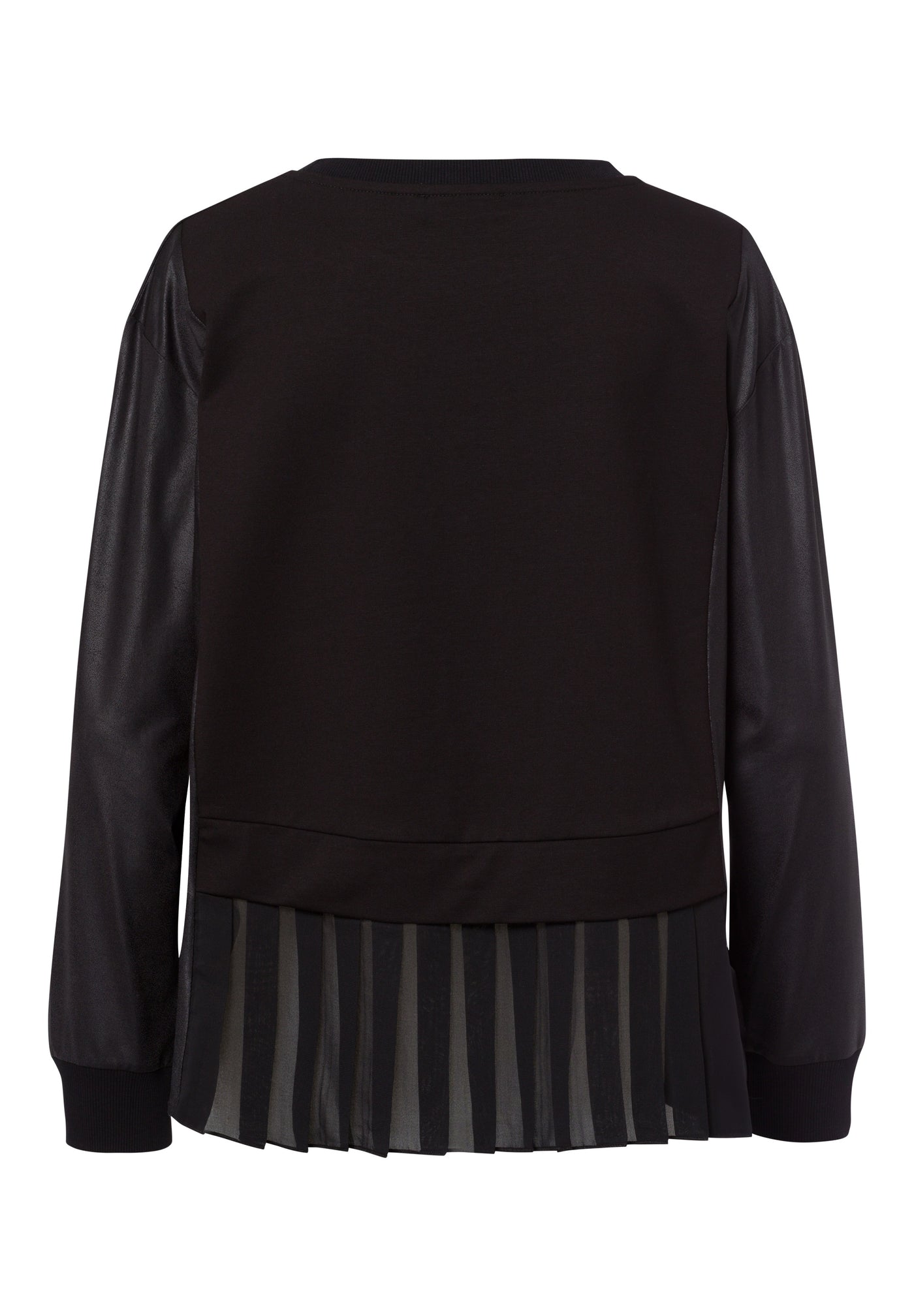 Black Leather Trim Top with Chiffon Effect