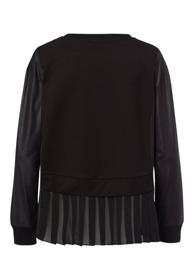 Black Leather Trim Top with Chiffon Effect