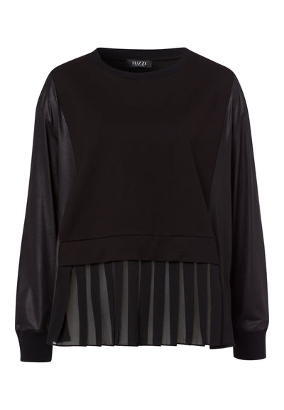 Black Leather Trim Top with Chiffon Effect