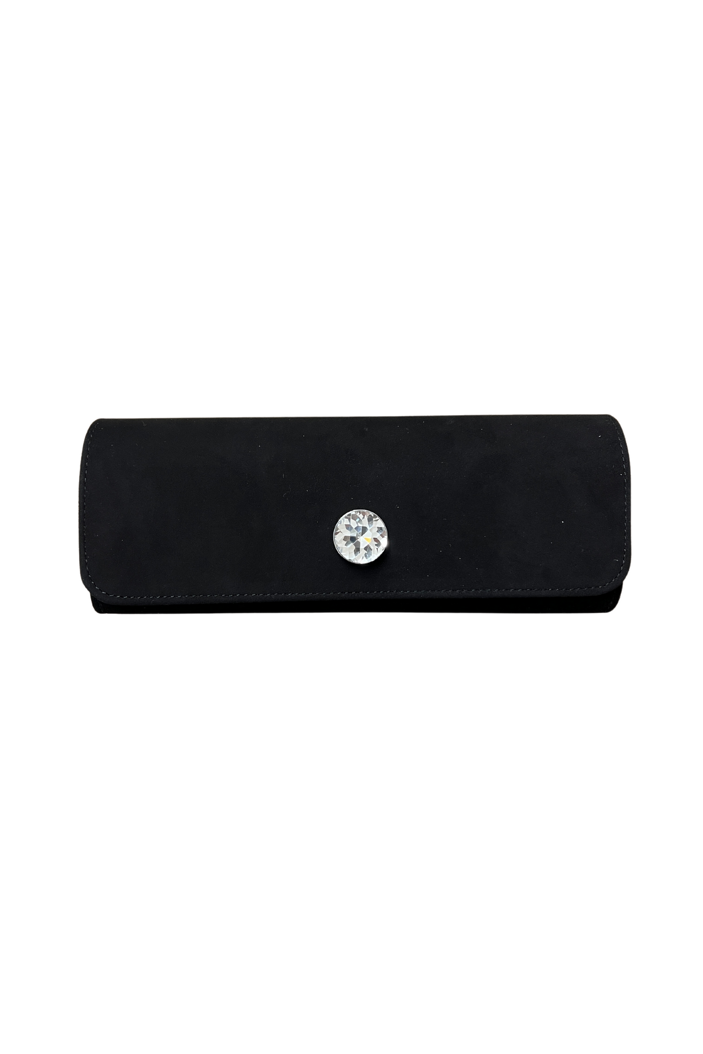 Black Suede Clutch Bag with Diamond Detail
