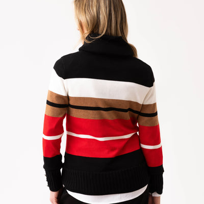 Blocked Coloured Striped Jumper With Cowl Neck