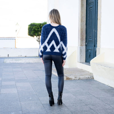 Navy/White Cozy Knit Faux Fur Cardigan