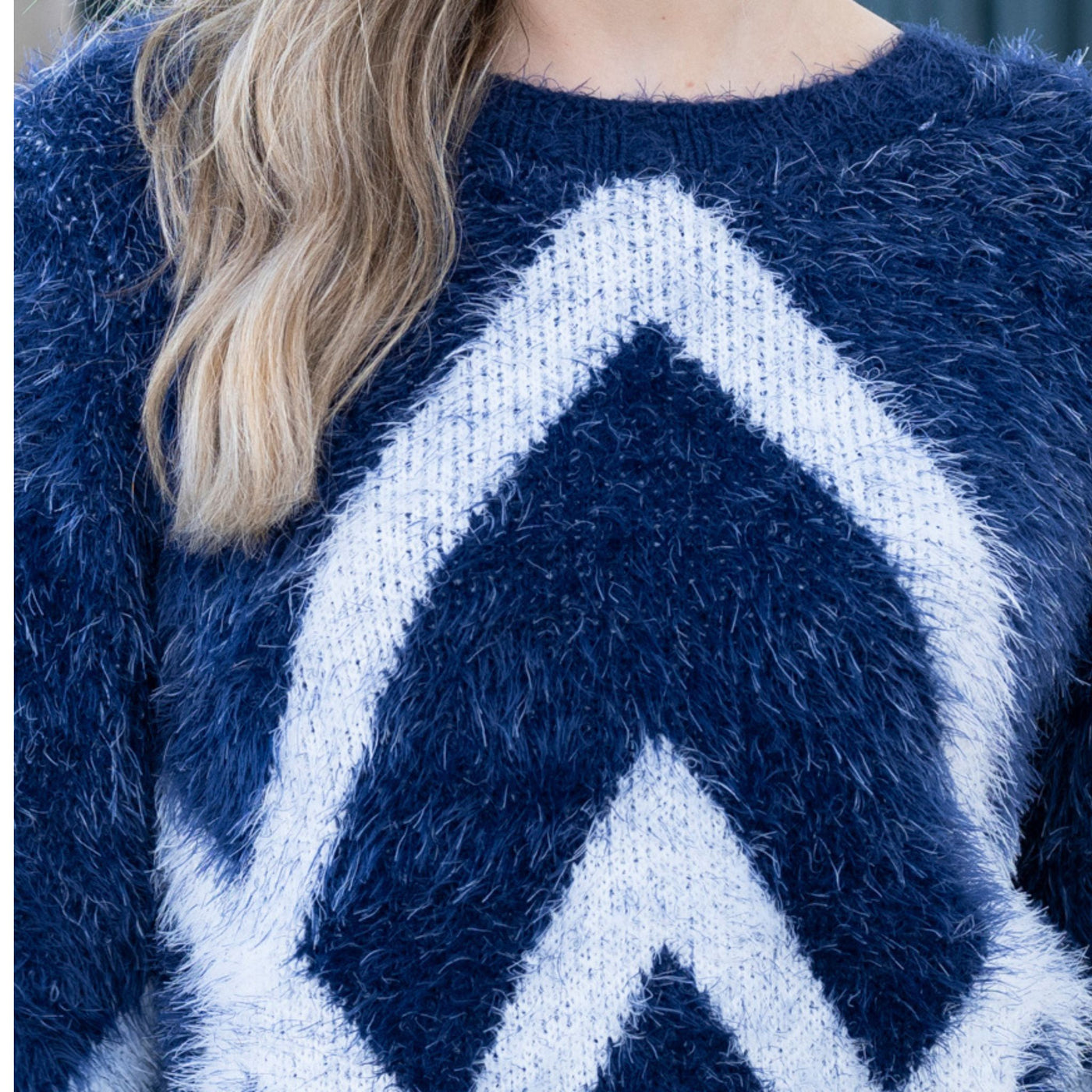Navy/White Cozy Knit Faux Fur Cardigan