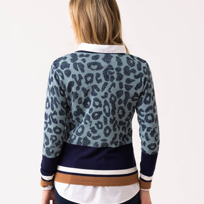 Navy/Brown/White Leopard Print Jumper