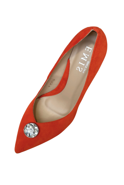 High Heel Orange Shoe With Diamond Embellisnment