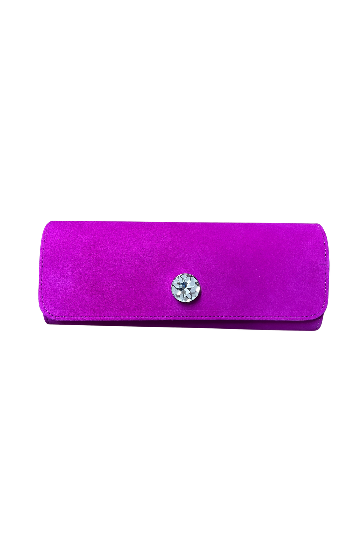 Fuchsia Suede Clutch Bag with Diamond Detail