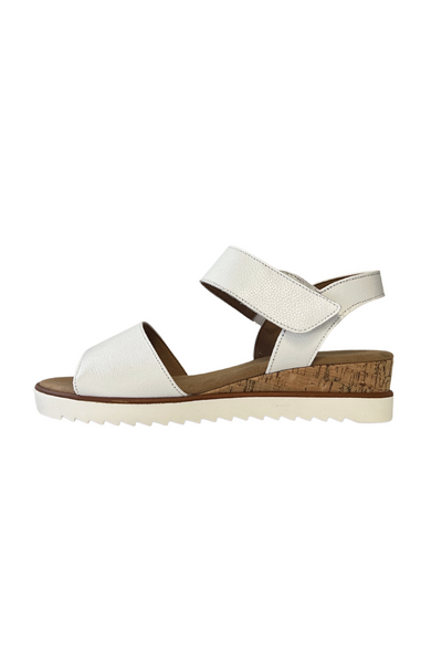 White Leather Cork Wedge Sandal with Velcro Strap