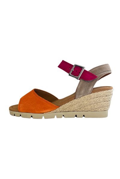 Pink and Orange Wedge Shoe with Silver Buckle