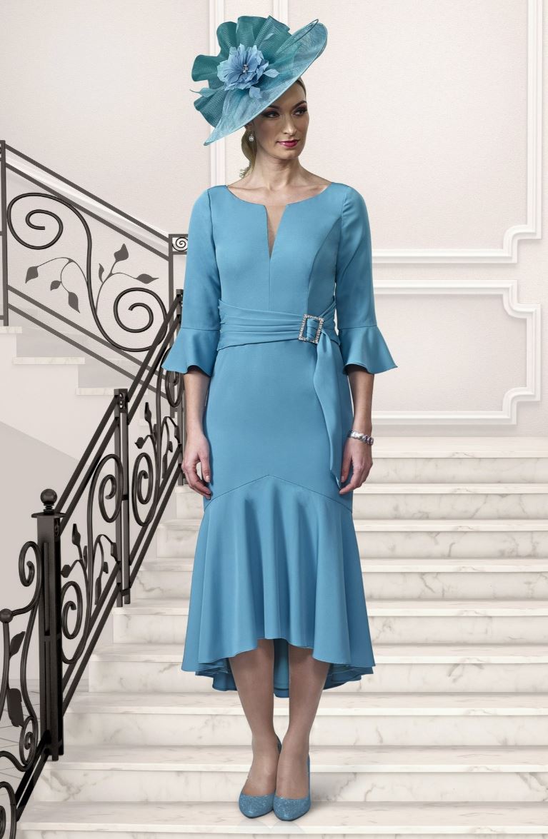 Teal Fishtail Dress With Silver Buckle Detail