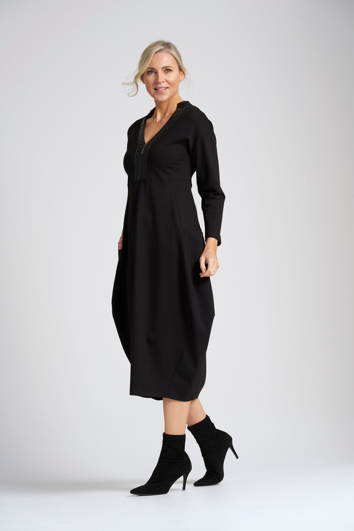 Black Dress With Pockets & Faux Leather Neckline La Creme Boutique Black Dress With Pockets & Faux Leather Neckline La Creme Boutique