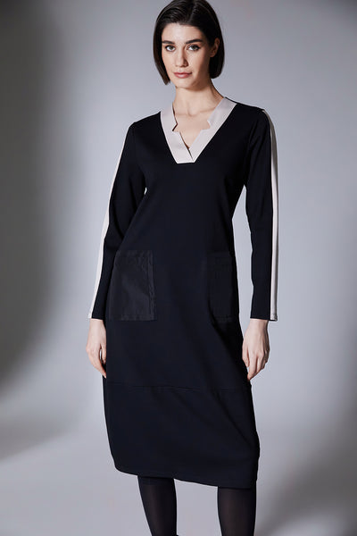 Peruzzi Black Dress With Beige Stripe Design