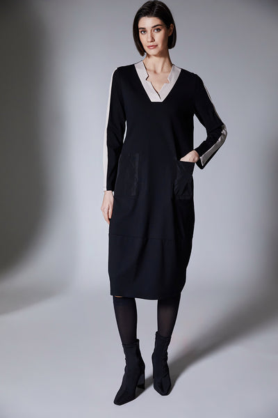 Peruzzi Black Dress With Beige Stripe Design