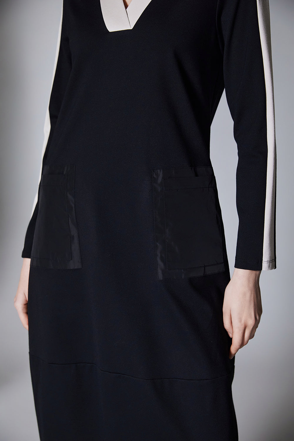 Peruzzi Black Dress With Beige Stripe Design