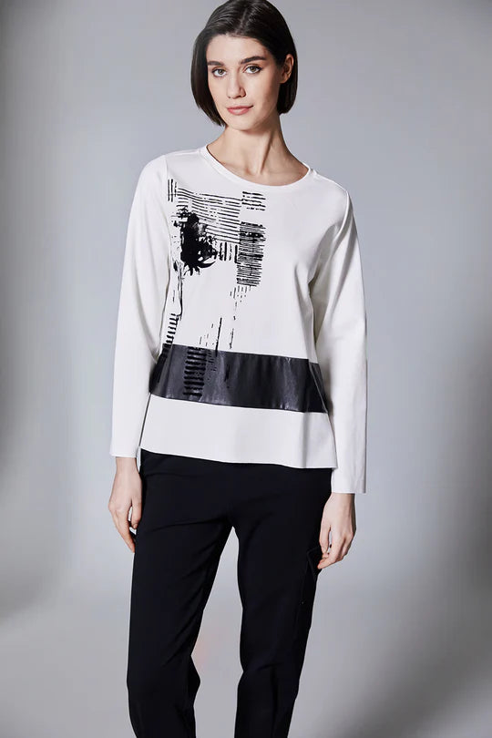 Cream Jumper with Faux Leather Detail