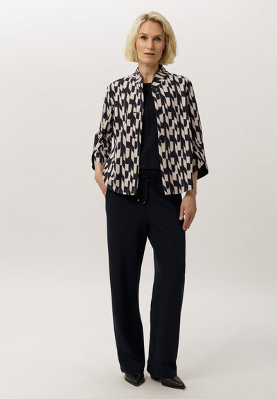 Navy and Sand Button Up Jacket with Grandfather Collar