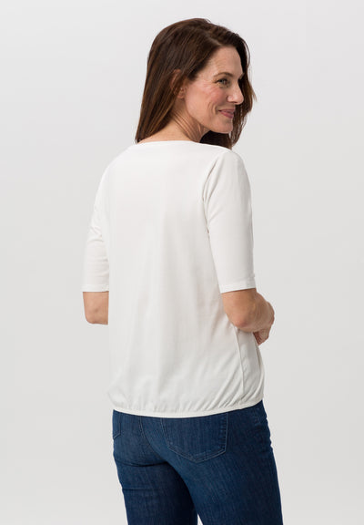 Cream T-Shirt with Floral Pattern and Round Neck