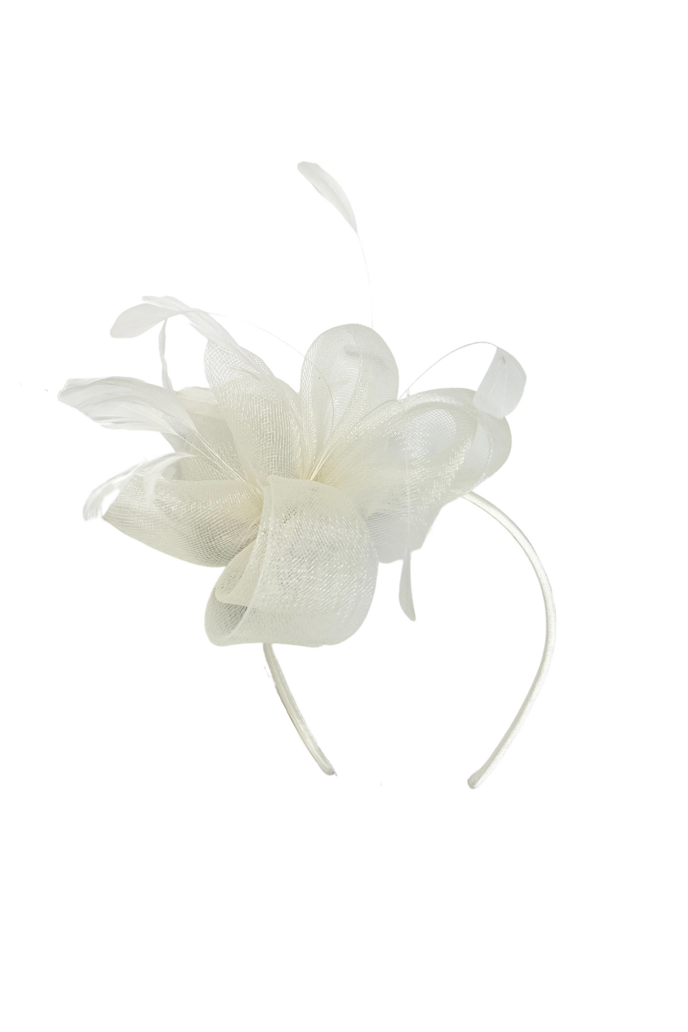 Ivory Fascinator with Mesh and Feather Detail