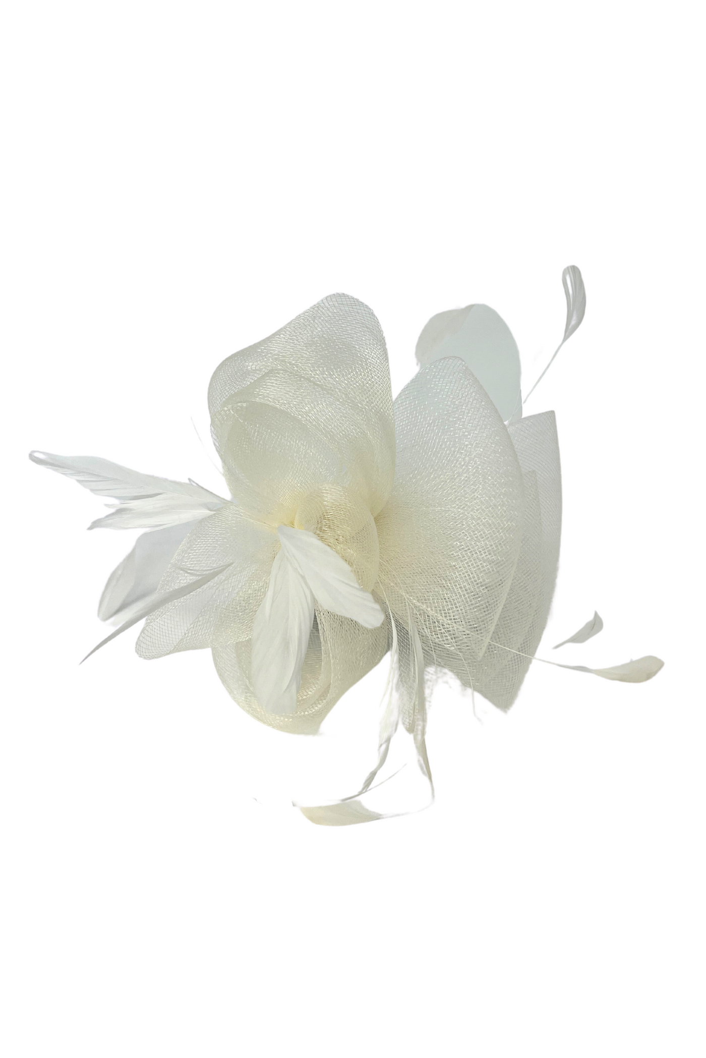 Ivory Fascinator with Mesh and Feather Detail