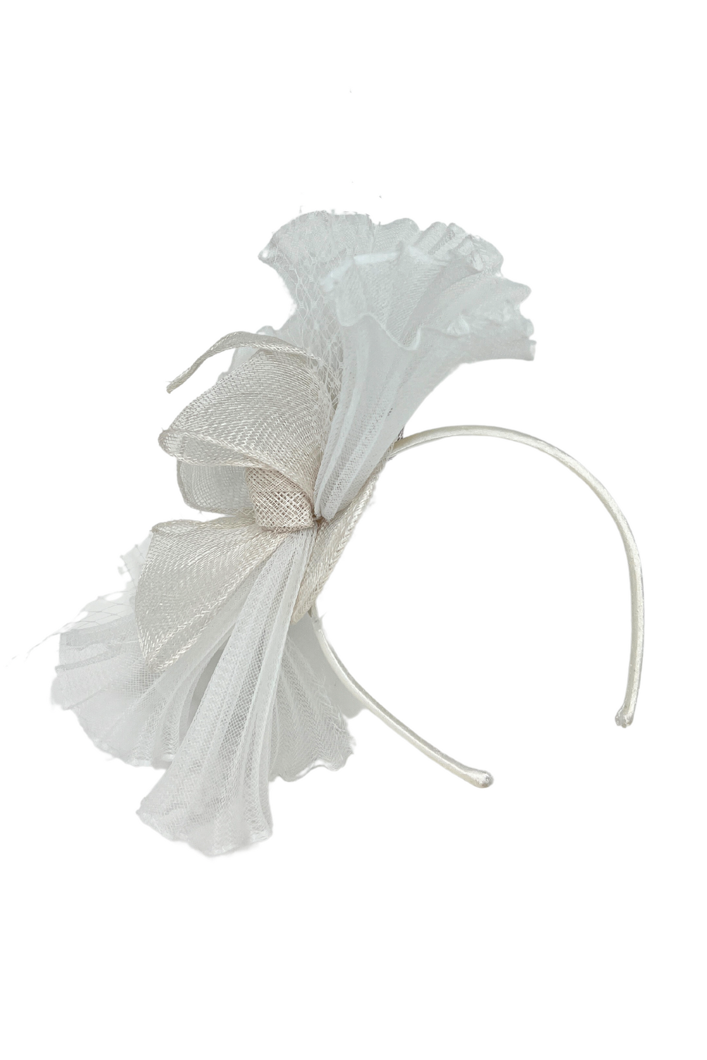 White Fascinator With Pleated Bow Detail