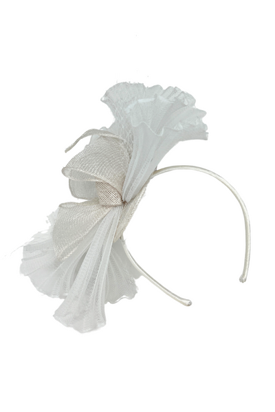 White Fascinator With Pleated Bow Detail