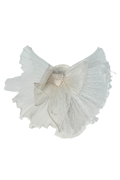 White Fascinator With Pleated Bow Detail