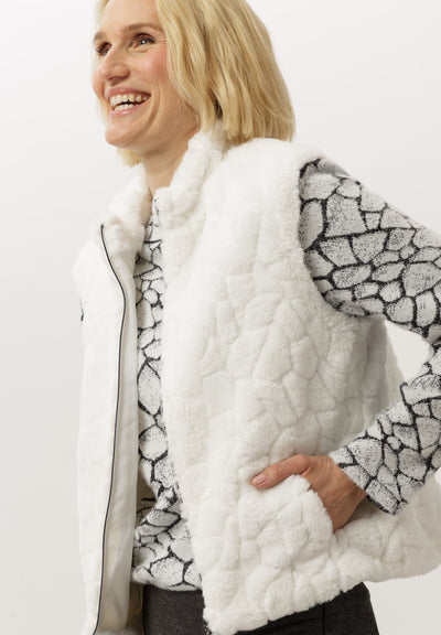 Ecru Faux Fur Zip Up Gilet