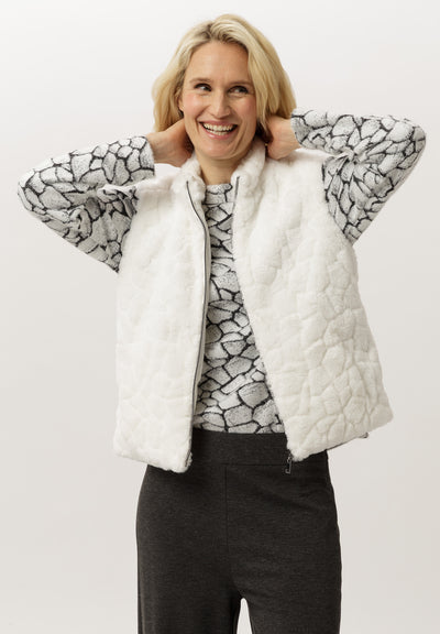 Ecru Faux Fur Zip Up Gilet