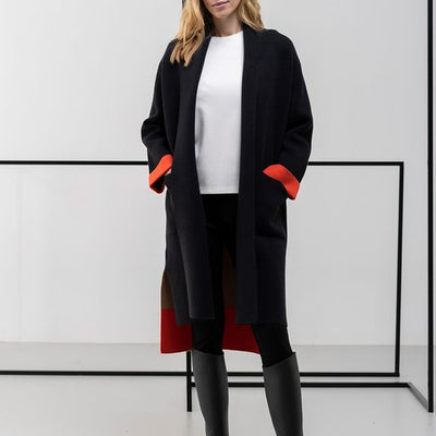 Black/Beige/Orange Long Coat